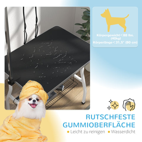 Rootz Dog Grooming Table - Grooming Station - Pet Care Table - Adjustable Arm - Non-Slip - 90 x 60 x 76 cm - Black-White