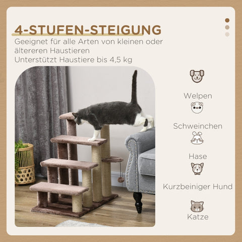 Rootz Cat Tree-Stair Combo - Pet Stairs - Climbing Aid - Play & Rest Area - Cat Scratching Post - Plush Lined - 60cm x 40cm x 64cm