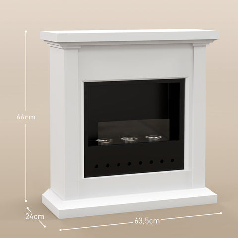 Rootz Bioethanol Fireplace - Metal Burner - Indoor Fireplace - 3 Hour Burn - Protective Glass - 400ml Capacity - White
