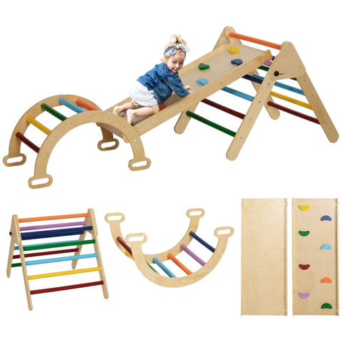 Rootz 5-in-1 Montessori Climbing Frame Set - Toddler Play Gym - Indoor Rocker - Fine Solid Wood - 178cm x 64.5cm x 63cm