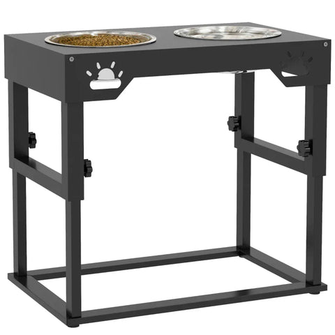 Rootz Feeding Station - Raised Feeding Bowls - Pet Food Stand - Elegant Scarf - Height Adjustable - Black - 44 cm x 27 cm x 51 cm