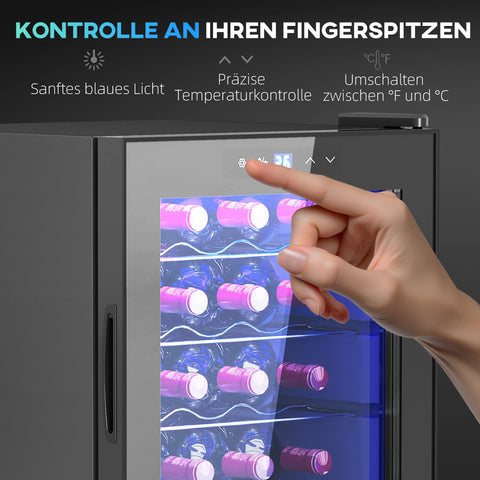 Rootz 20 Bottle Small Wine Fridge - Mini Beverage Cooler - Quiet Cooling - 53L Capacity - 43W x 45D x 64H cm