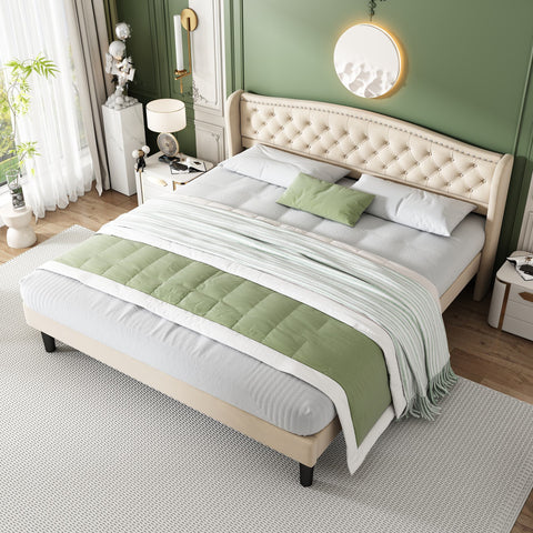 Rootz Soft Upholstered Bed - Velvet Bed - Button Decor - Luxurious Comfort - 212cm x 170cm x 100cm