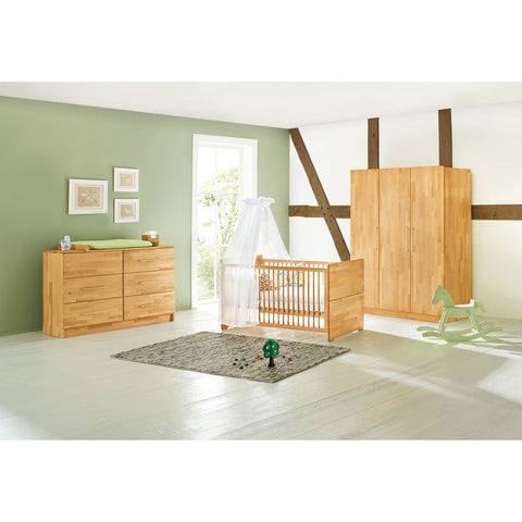 Rootz Nursery 'Natura' 3 Piece Set - Baby Furniture - Nursery Set - Solid Beechwood - Cot 144x77x80cm, Unit 140x78x101cm, Wardrobe 141x63x182cm