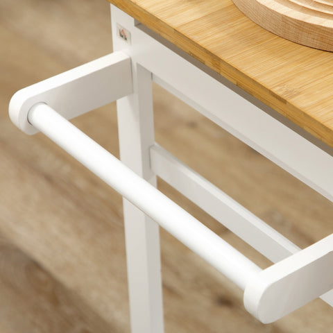 Rootz Folding Bar Table Set with Wheels - Space-Saving Bar Stools - 2 Drawers - Bamboo - 82.5cm x 75.5cm x 83.5cm