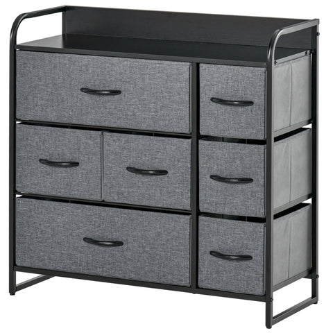 Rootz Chest of Drawers - 7 Storage Furniture - Fabric Drawers - Foldable - Black Steel Frame - 80L x 29W x 78.5H cm