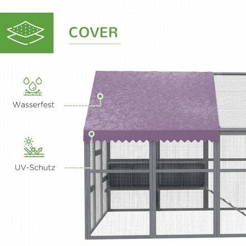 Rootz Chicken Coop - Chicken House - Walk-In Enclosure - Weather Resistant - Spacious Design - Durable Materials - Convenient Nesting Boxes - 280cm x 185.5cm x 188cm - Fir Wood & Metal