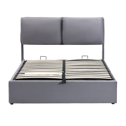 Rootz Upholstered Bed - Velvet Bed - Storage Bed - Hydraulic Storage & 3 Drawers - 210L x 141W x 102H cm - Grey
