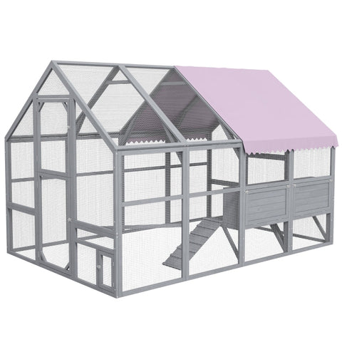 Rootz Chicken Coop - Chicken House - Walk-In Enclosure - Weather Resistant - Spacious Design - Durable Materials - Convenient Nesting Boxes - 280cm x 185.5cm x 188cm - Fir Wood & Metal