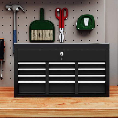 Rootz Tool Box - Lockable Organizer - Steel Tool Chest - Durable Storage with EVA Mats - 60x26x34cm, Black