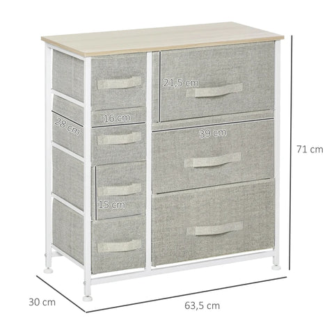 Rootz Ladenkast - Dressoir - 7 Laden - Modern Design - Spaanplaat - Vliesstof - Lichtgrijs - 63,5 cm x 30 cm x 71 cm