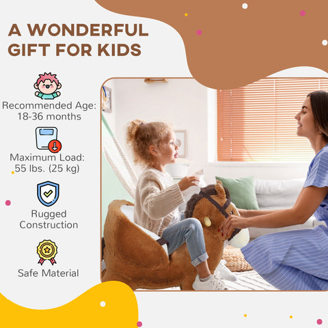Rootz Rocking Horse with Sounds - Soft Toy Horse - Wooden Rocker - Promotes Motor Skills - 68x33x45cm