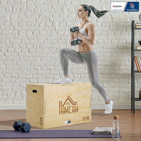 Rootz 3 in 1 Plyo Box - Jump Box - Crossfit Equipment - Enhance Jump Strength - 61x51x76cm Brown