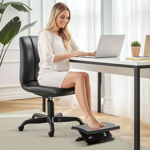 Rootz Ergonomic Desk Footrest - Foot Stool - Footrest for Desk - Massage Rollers - Adjustable Height 46cm x 35cm x 11/13.5/17cm