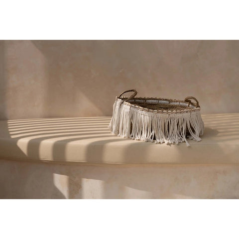 Rootz Boho Fringe Basket - Decorative Holder - Storage Container - Bohemian Style - 40cm x 17cm x 40cm