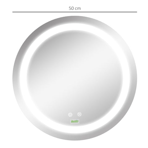 Rootz LED Bathroom Mirror - Wall Mounted Makeup Mirror - Round Vanity Mirror - Adjustable Brightness - Anti-Fog - 50cm x 4.6cm