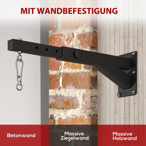 Rootz Punch Bag Holder - Wall Mount - Adjustable Length - Steel Frame - 360° Rotating Hook - Stability - 45-65cm x 12cm x 20cm