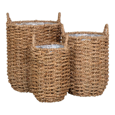 Rootz Hue Planter Set of 3 - Natural Seagrass Planters - Round Plant Pots - Versatile Decor - 25x20x28cm, 34x26x32cm, 49x31x37cm