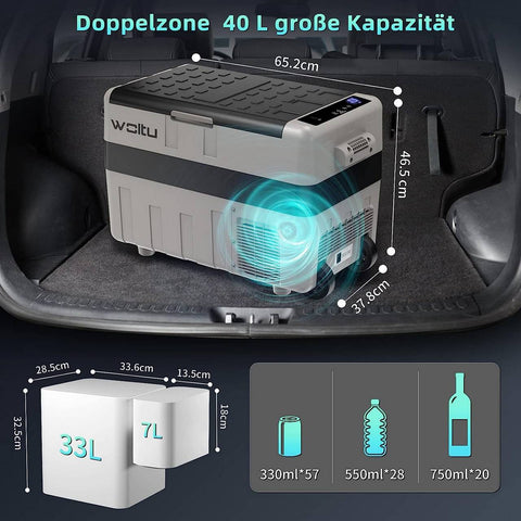 Rootz 40L Portable Car Fridge Freezer - Electric Cooler - 2-In-1 Cooling & Freezing - Compressor Cooling - USB Port - Low Noise - 65.2cm x 46.5cm x 37.8cm