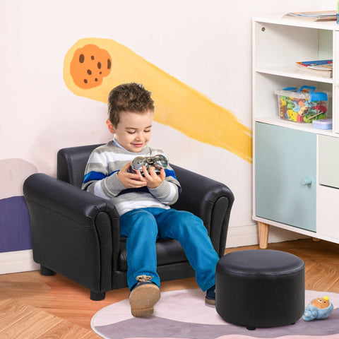 Rootz Children's Armchair with Footstool - Mini Sofa - Kids Lounge Chair - Comfortable Seating - Safe Design - Durable and Stable - 54cm x 42cm x 41cm (Sofa), 26cm x 26cm x 18cm (Stool)