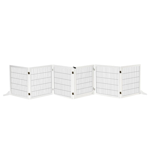 Rootz 6 Panel Dog Safety Gate - Self Standing Gate, Modular Barrier, Pine Wood - Maximum Security - 432L x 36W x 70H cm