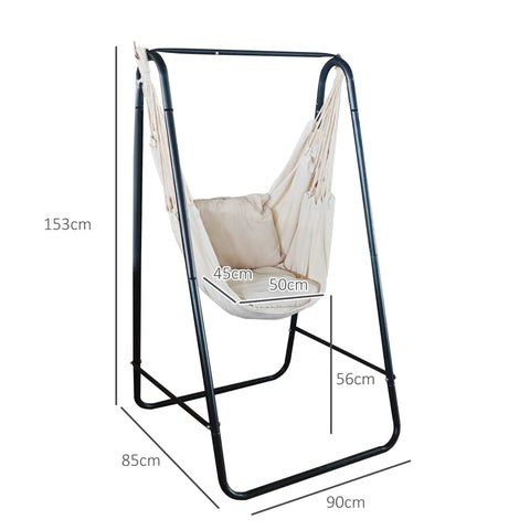 Rootz Garden Hanging Chair with Frame - Swing Chair - Hammock Seat - Comfortable Support - 90L x 85W x 153H cm