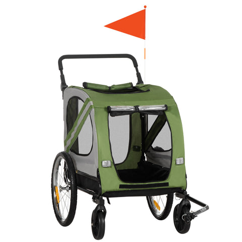 Rootz 2-in-1 Dog Stroller & Bike Trailer - Folding & Weatherproof - Optimal Ventilation - 140x72.5x108cm - For Dogs Up to 20kg - Green