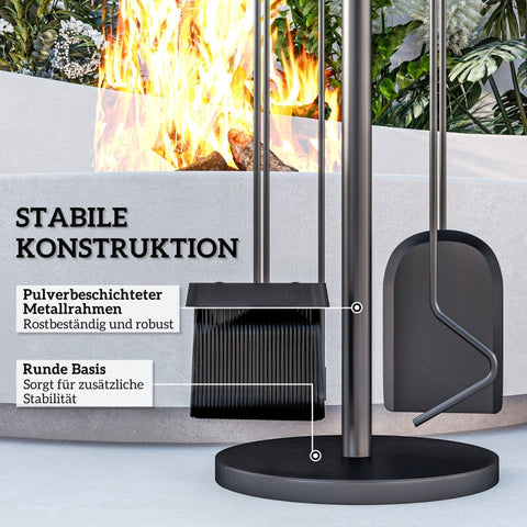 Rootz 5 Piece Fireplace Tool Set - Hearth Set - Cutlery Set - Metal Construction - Elegant Black Finish - Compact Design - Ø25cm x 54cm