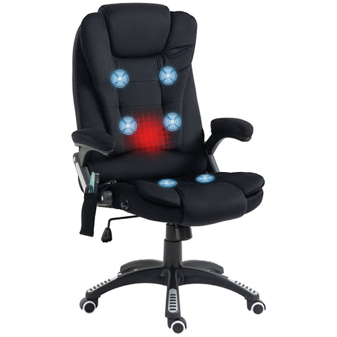 Rootz Vinsetto Office Chair with Massage & Heat Function - Ergonomic Chair - Height Adjustable Chair - 6 Vibration Massage Points - Easy Mobility - Adjustable Seat Height - 67W x 74D x 107-116H cm - Black