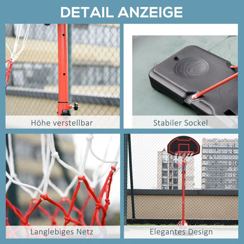 Rootz Basketball Stand - Outdoor Hoop - Weather-Resistant Backboard - Stable Base - Height-Adjustable - 73cm x 49cm x 194-249cm