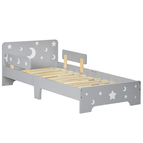 Rootz Children's Bed - Kids Cot - Toddler Bed - Safety Panels - 143cm x 76cm x 49cm - Gray - Star and Moon Design