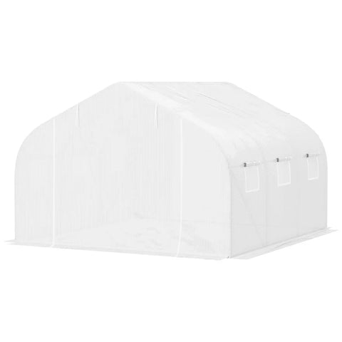 Rootz Tunnel Greenhouse - 6 Roll Up Windows - Zip Door - Tear Resistant Film - Metal Frame - White - 3.5 x 3 x 2m