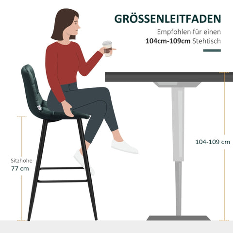 Rootz Bar Stools Set of 2 - Kitchen Stools - Velvet Fabric - Ergonomic Design - Robust Steel Frame - Green - 42cm x 47cm x 105cm