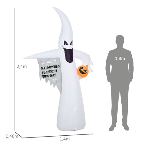 Rootz Halloween Inflatable Pumpkin Ghost - LED Lights - Flame Light - Spooky Atmosphere - Weatherproof - 140cm x 46cm x 240cm
