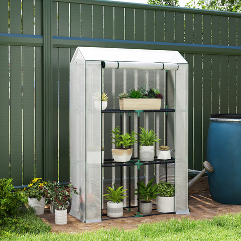 Rootz Greenhouse 3 Tier Shelf - Plant House - Cold Frame - UV Resistant - 100cm x 40cm x 150cm - White