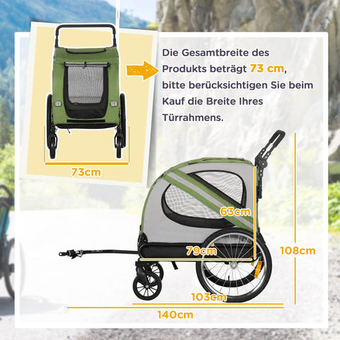 Rootz 2-in-1 Dog Stroller & Bike Trailer - Folding & Weatherproof - Optimal Ventilation - 140x72.5x108cm - For Dogs Up to 20kg - Green