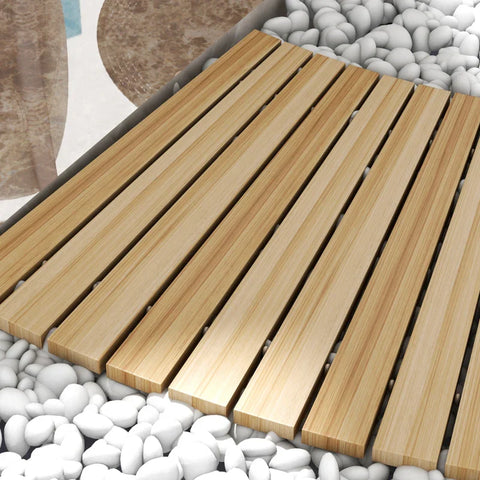 Rootz Tuinpad - buitendouches - Weerbestendig - Sparrenhout - Antislip drainagemat - Sparrenhout - Natuurlijk hout - 120 x 47 x 1 cm