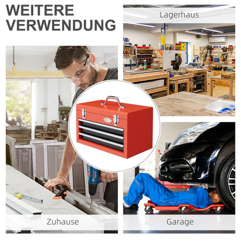Rootz Tool Box with Drawers - Tool Case - Storage Organizer - Durable Steel - 45 x 24 x 27 cm - Maximum Stability