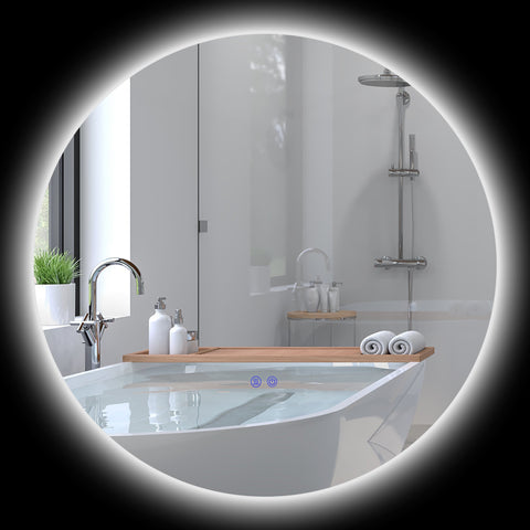 Rootz LED Round Bathroom Mirror - Wall Mirror - Touch Switch Mirror - Anti-fog Function - Ø 80 x 3.5T cm