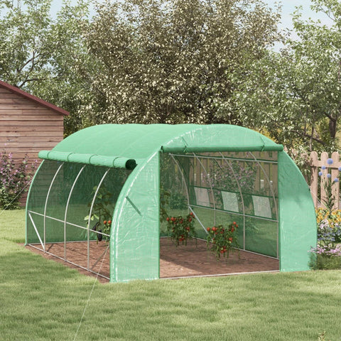 Rootz Foil Greenhouse - Walk-in - Guy Ropes - Mesh Window - Metal Frame - Alvanized Steel - PE Plastic - Green - 3.97L x 3W x 2H m