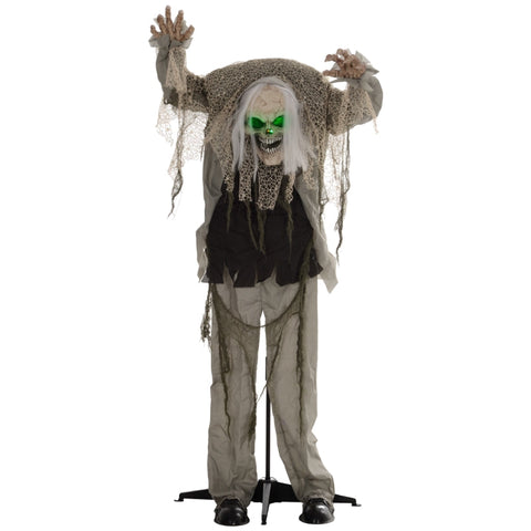 Rootz Animated Halloween Decoration - Skeleton Ghost - Bendable Arms - Green Glowing Head - Eerie Howls - 65cm x 30cm x 160cm