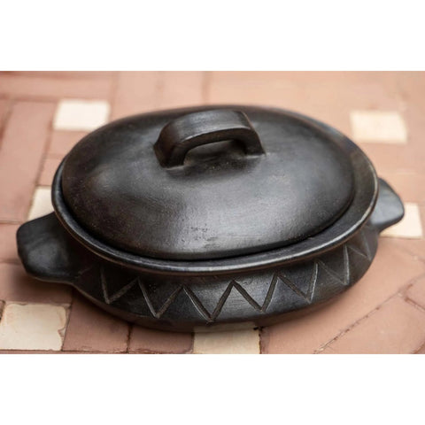 Rootz Burned Oval Pot - Decorative Vessel - Earthenware Planter - Unique Design - 22cm x 13cm x 32cm