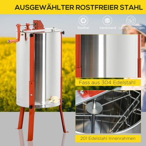 Rootz Honey Extractor - Stainless Steel Beekeeper Equipment - Manual Crank - Rustproof - Adjustable Legs - 54cm x 115cm - Silver