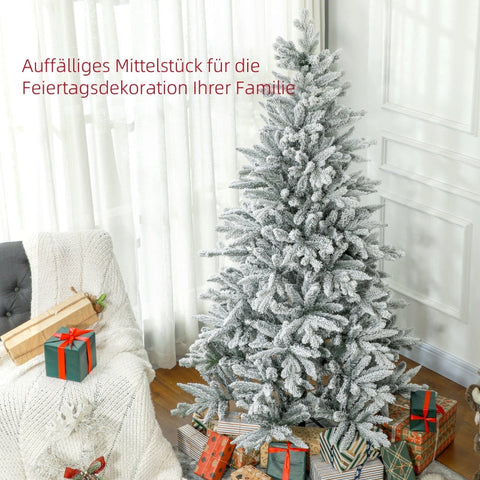Rootz Artificial Snow Christmas Tree - Indoor Xmas Tree - Pine Cones - Hinged Construction - Flame Retardant - Green - Ø97cm x 180cm