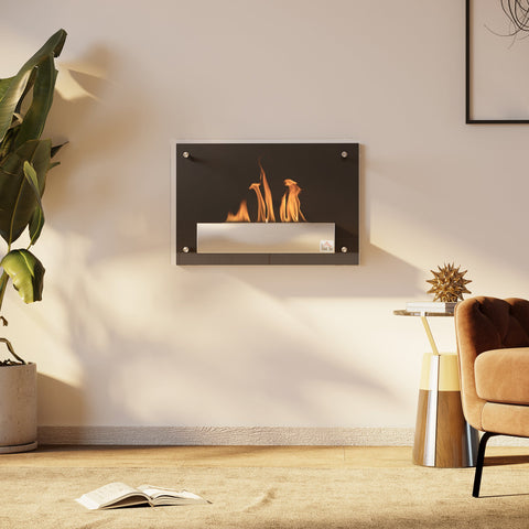 Rootz Wall-Mounted Bioethanol Fireplace - Eco Fireplace - Modern Firebox - Real Flames - Stainless Steel - 60L x 22W x 40H cm