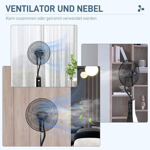 Rootz 2-in-1 Pedestal Fan with Humidification - Quiet Floor Fan - Mobile Cooling Fan - Remote Control - 3 Speeds & Modes - 75° Swivel - 44.5cm x 38.5cm x 120cm - Metal/ABS - Black/White