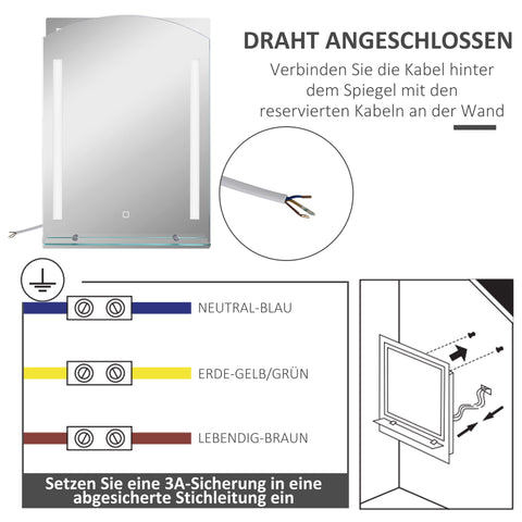Rootz Bathroom Mirror with LED Lighting - Illuminated Wall Mirror - LED Vanity Mirror - Touch Switch - 50L x 12W x 70H cm