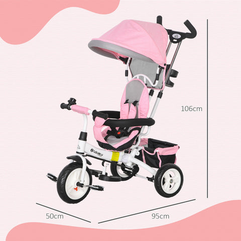 Rootz Children's Tricycle - Developable - Parasol - Telescopic Handle - Safety Features - 95cm x 50cm x 106cm - Pink Steel Trike