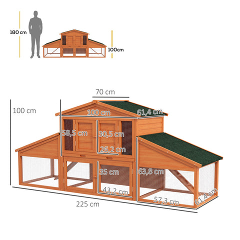 Rootz Rabbit Hutch Rodent Hut - Bunny House - Small Animal Shelter - Solid Pine Wood - 2.25L x 0.70W x 1H m