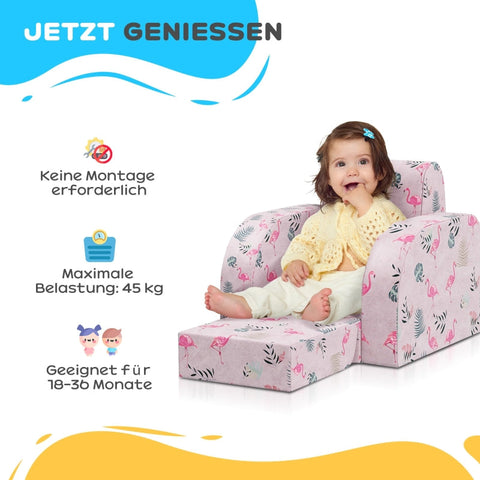 Rootz Kids Flamingo Armchair - Children's Sofa - Transforming Seat - Foldable Bed - Cozy Cover - Portable Design - 46.5cm x 93cm x 28.5cm